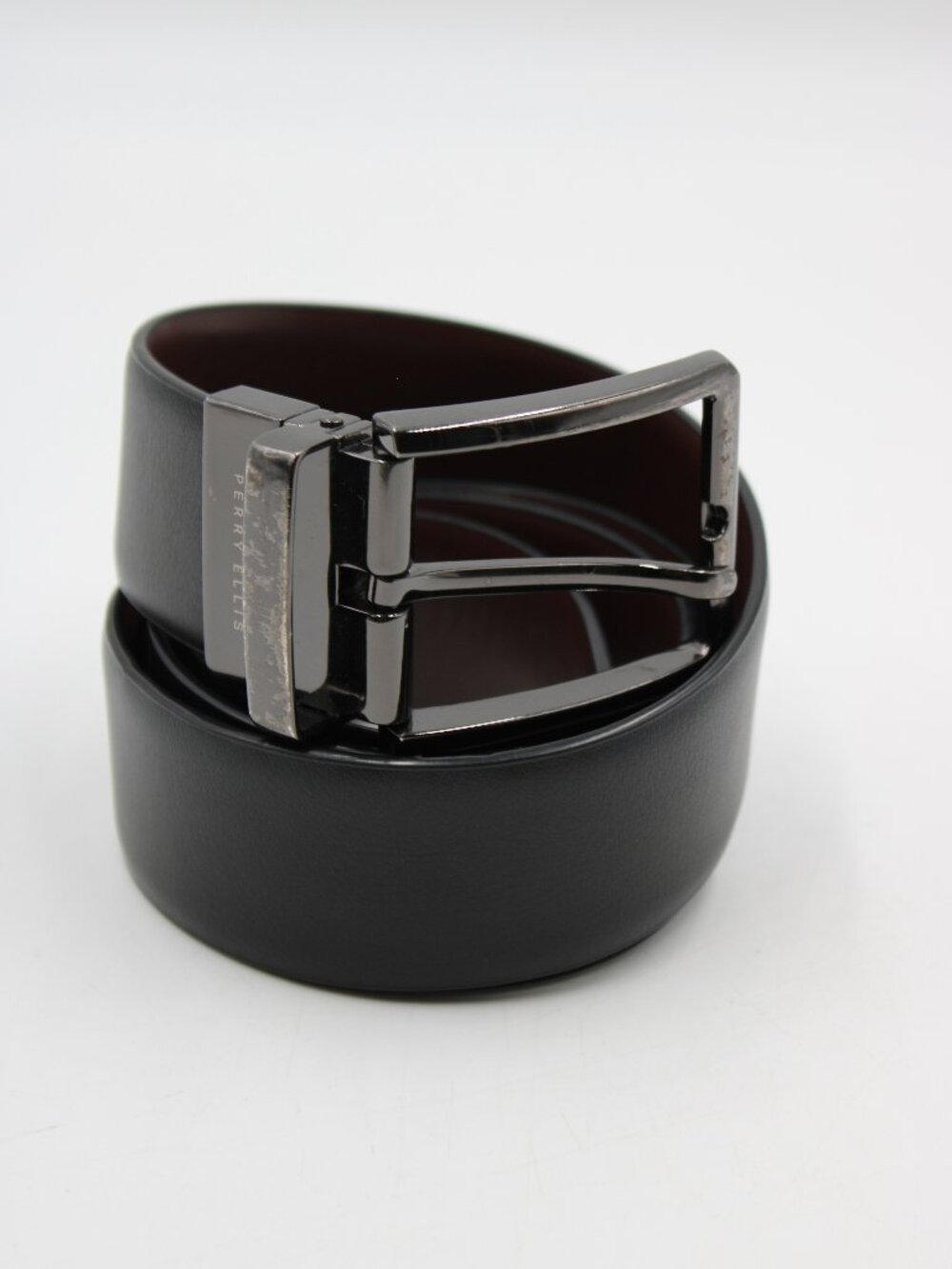 Perry Ellis Reversible Black Brown Belt Faux Leather 1 3/8" W Men's Size 32/80
